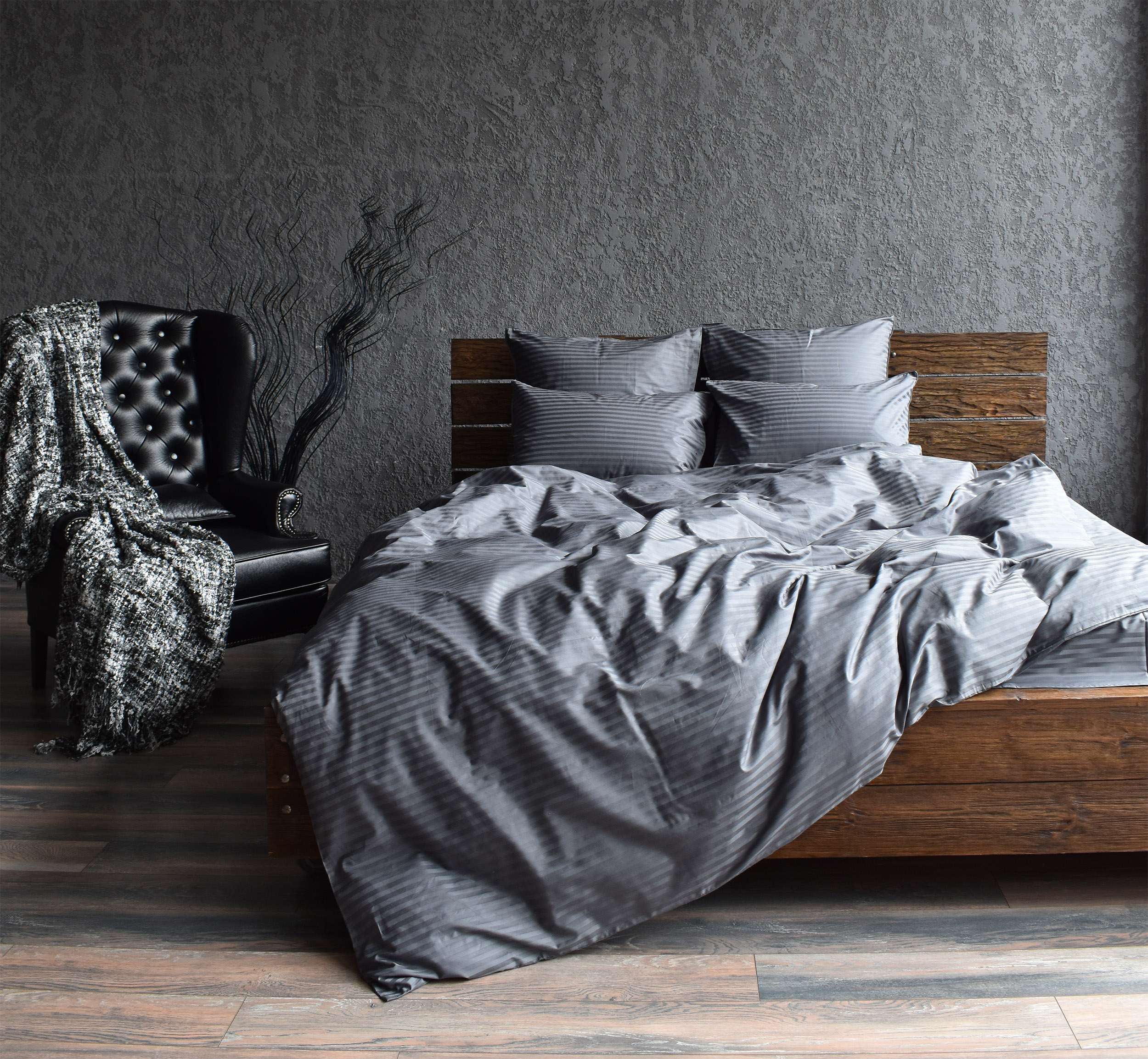 Комплект постельного белья Сатин-Страйп мокрый асфальт 18-4005