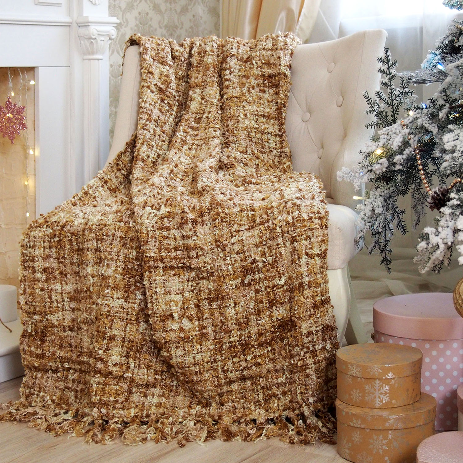 Плед с кистями TN-01 150х200см бежевый