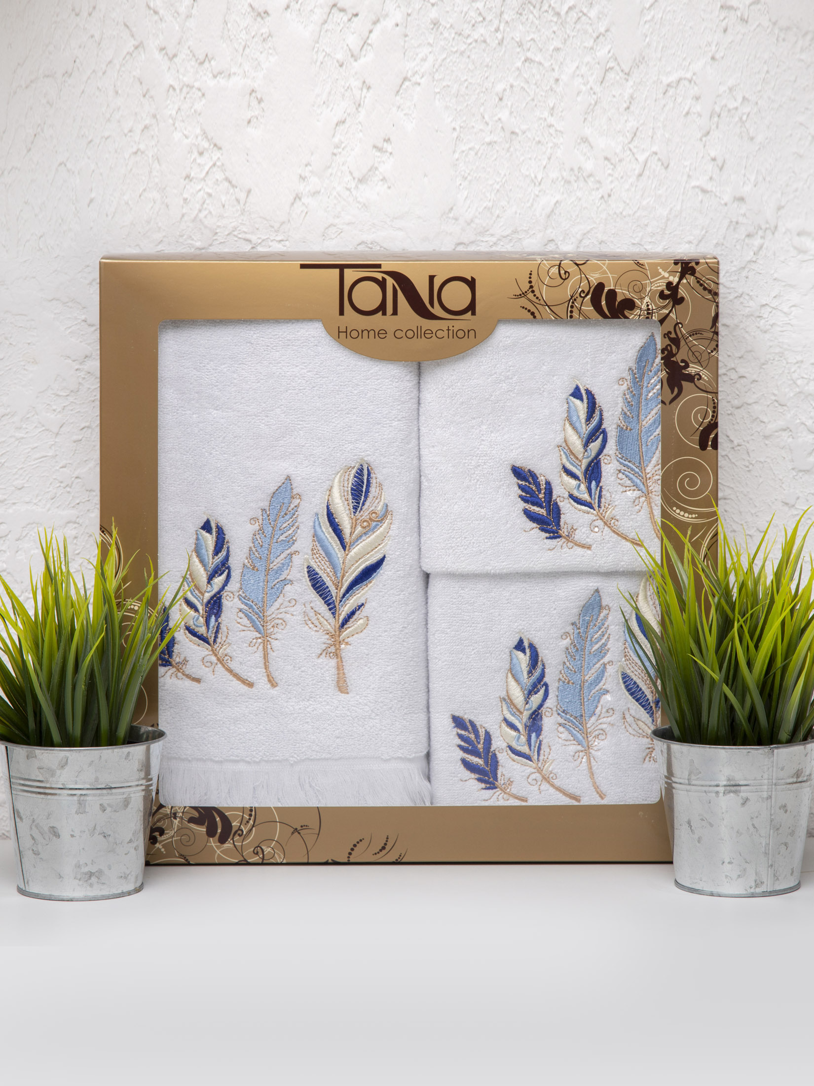 Набор полотенец ПЕРЫШКИ белый с бахромой из 3-х