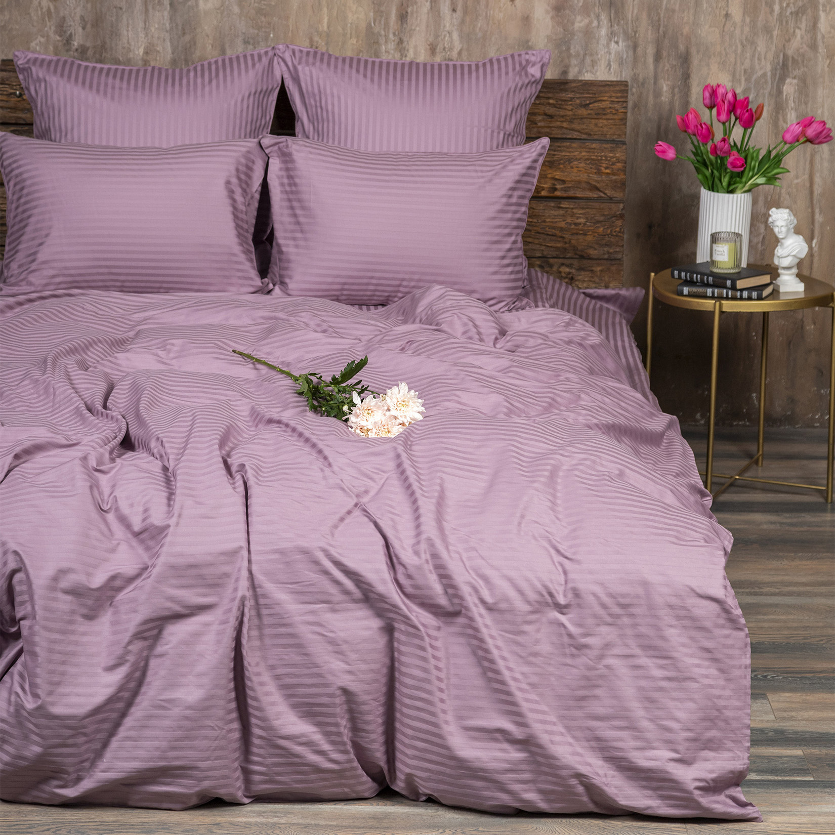 Комплект постельного белья Сатин-Страйп сиреневый 1907