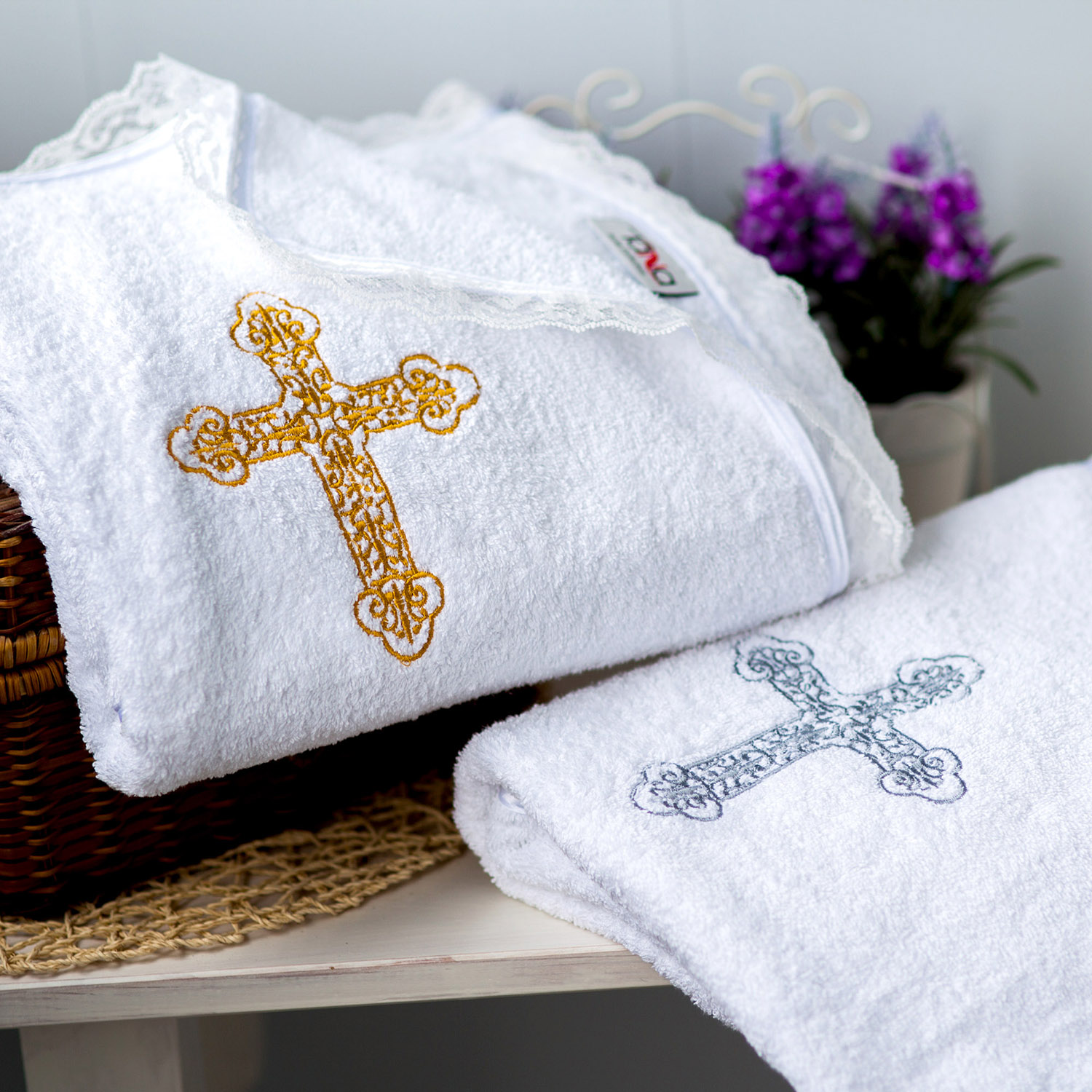Полотенце Крестильное серебро