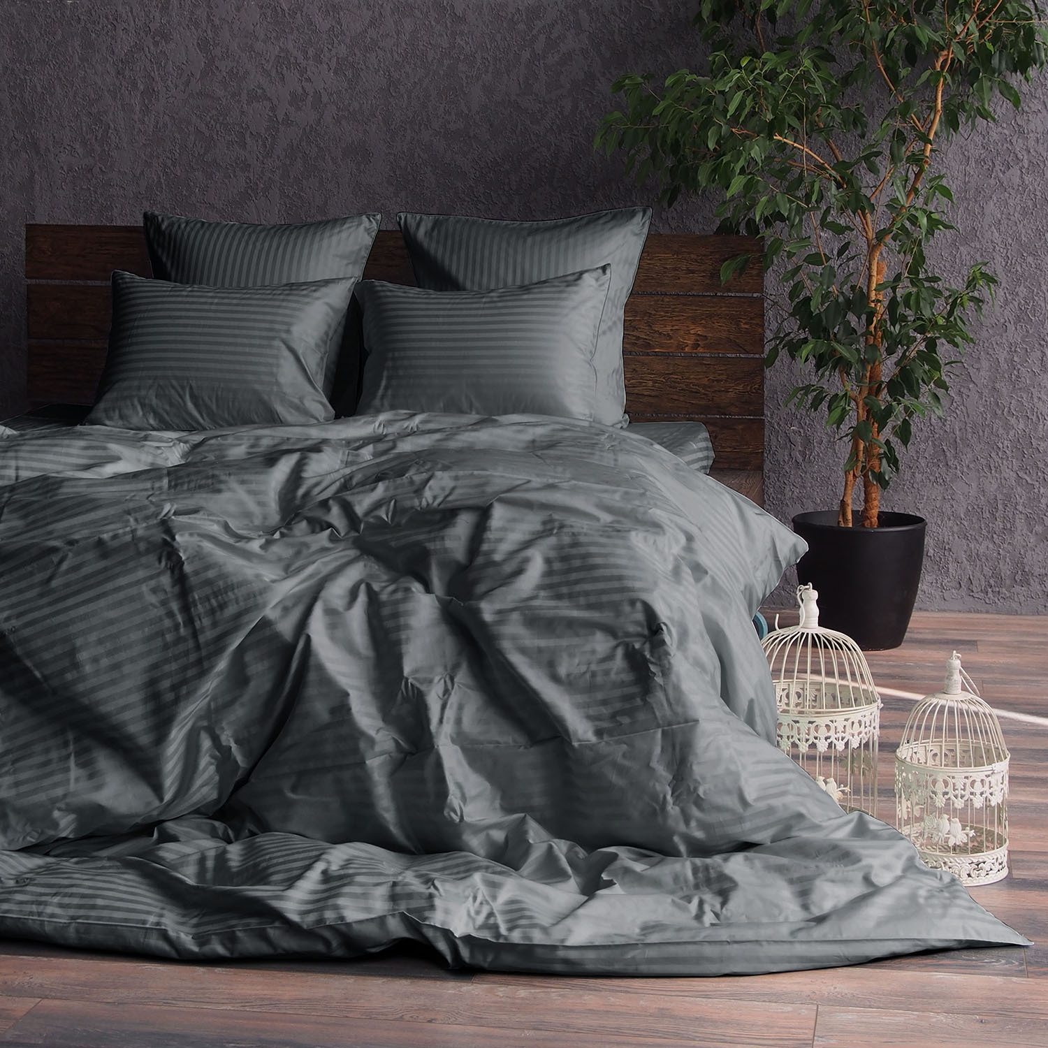 Комплект постельного белья Сатин-Страйп мокрый асфальт 18-4005