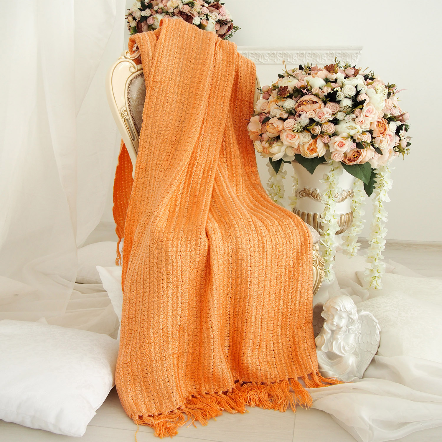 Плед с кистями TN-02 150х200см оранжевый