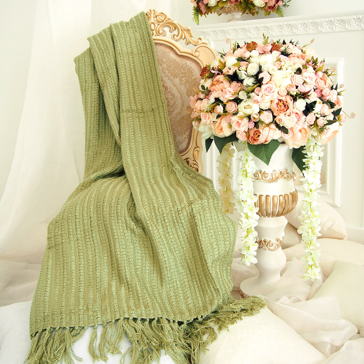 Плед с кистями TN-02 150х200см зеленый