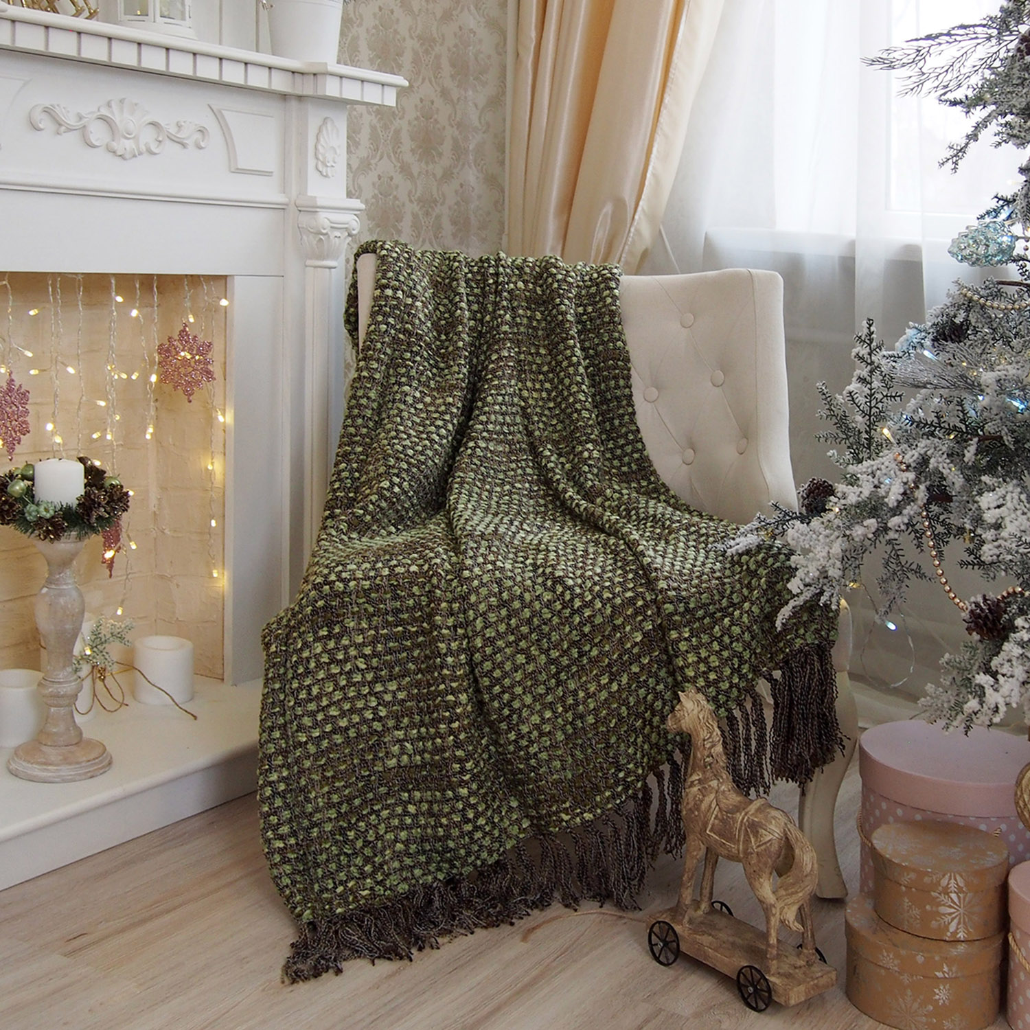 Плед с кистями 8А036 150х200см зеленый