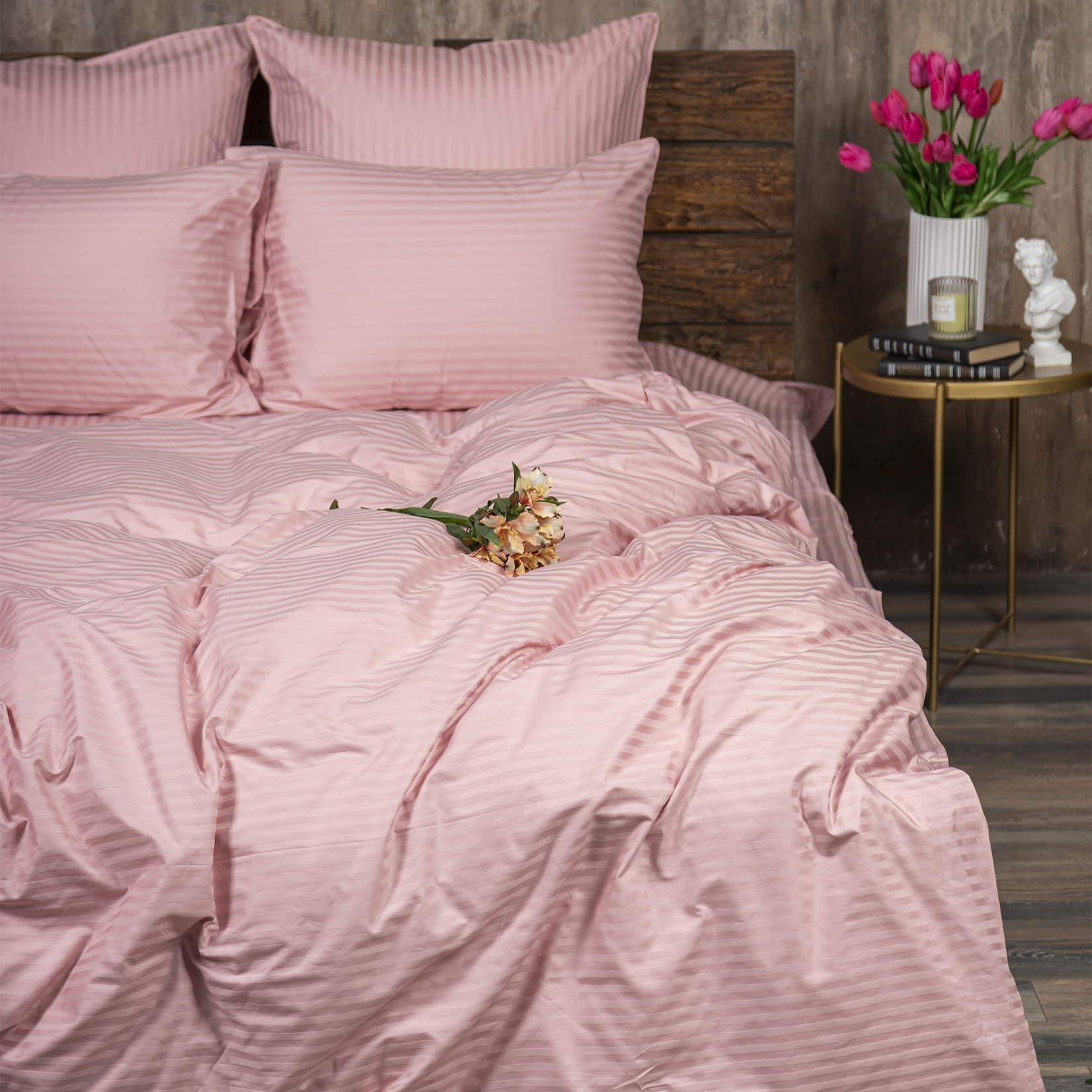 Комплект постельного белья Сатин-Страйп пудровый 6822