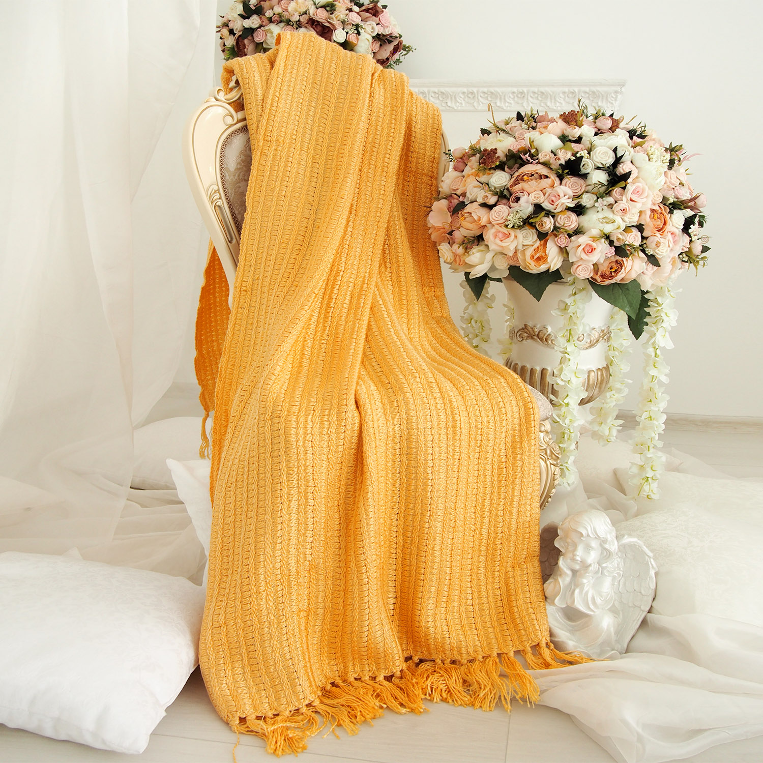 Плед с кистями TN-02 150х200см желтый