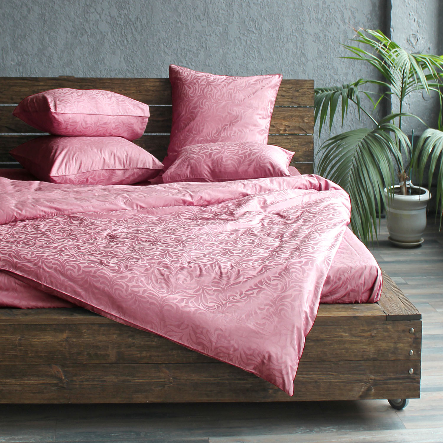 Комплект постельного белья Сатин-Жаккард Премиум прокисшая малина 1511