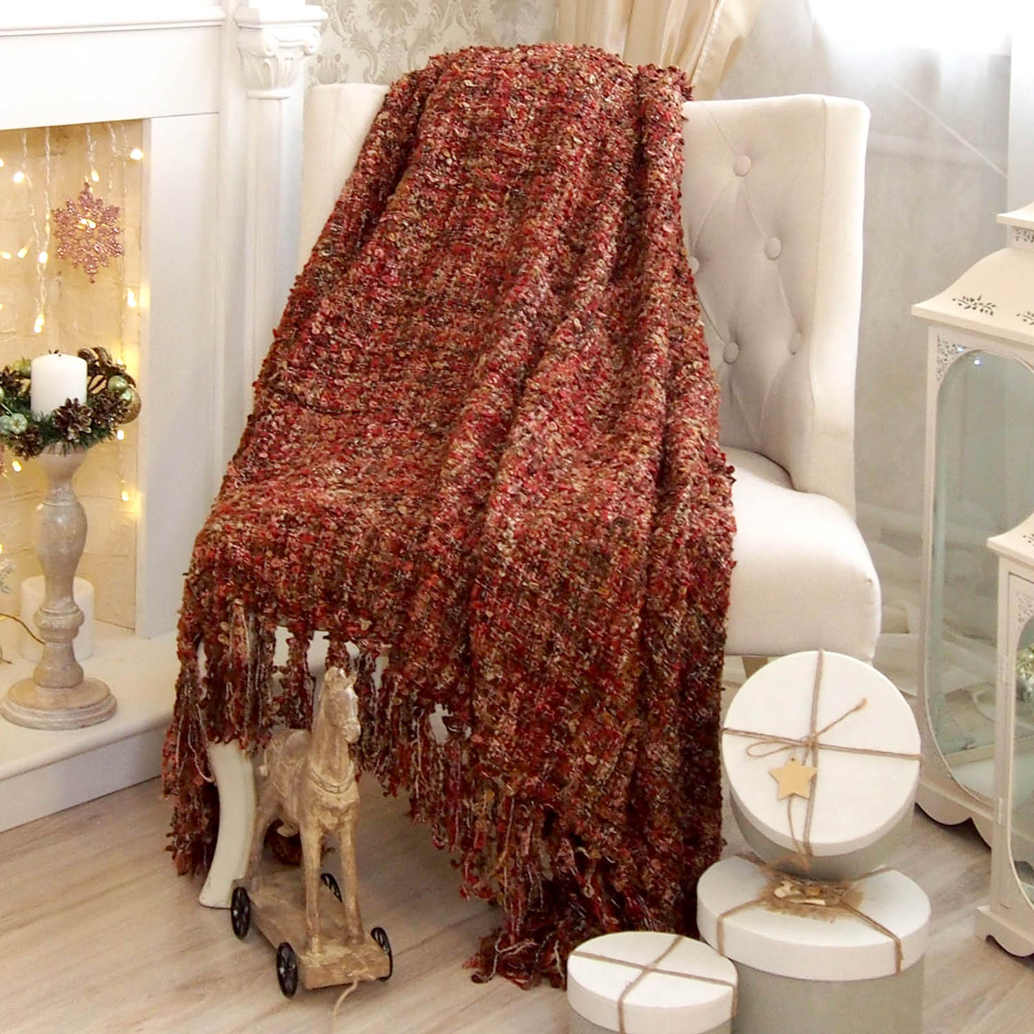 Плед с кистями TN-01 150х200см бордовый