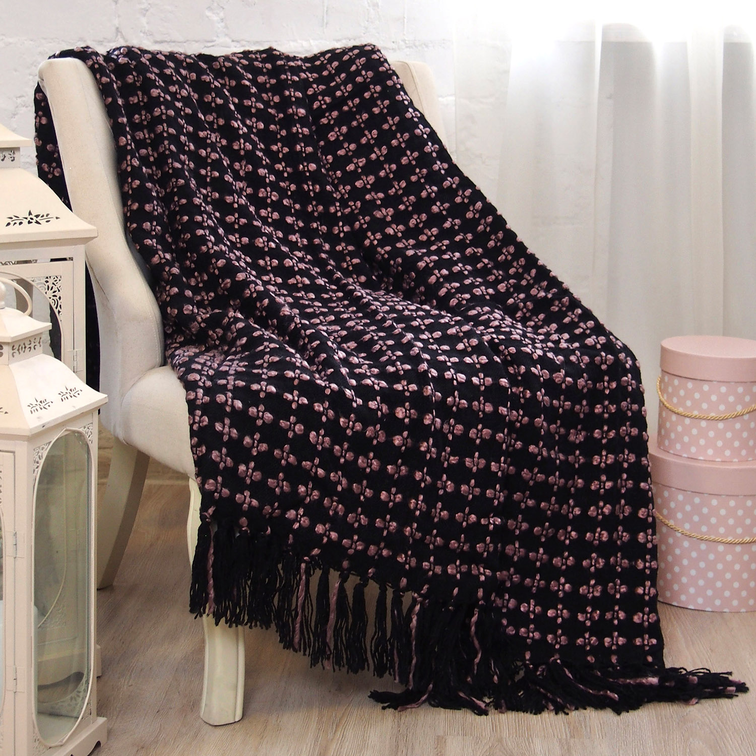 Плед с кистями 9А019 150х200см черный