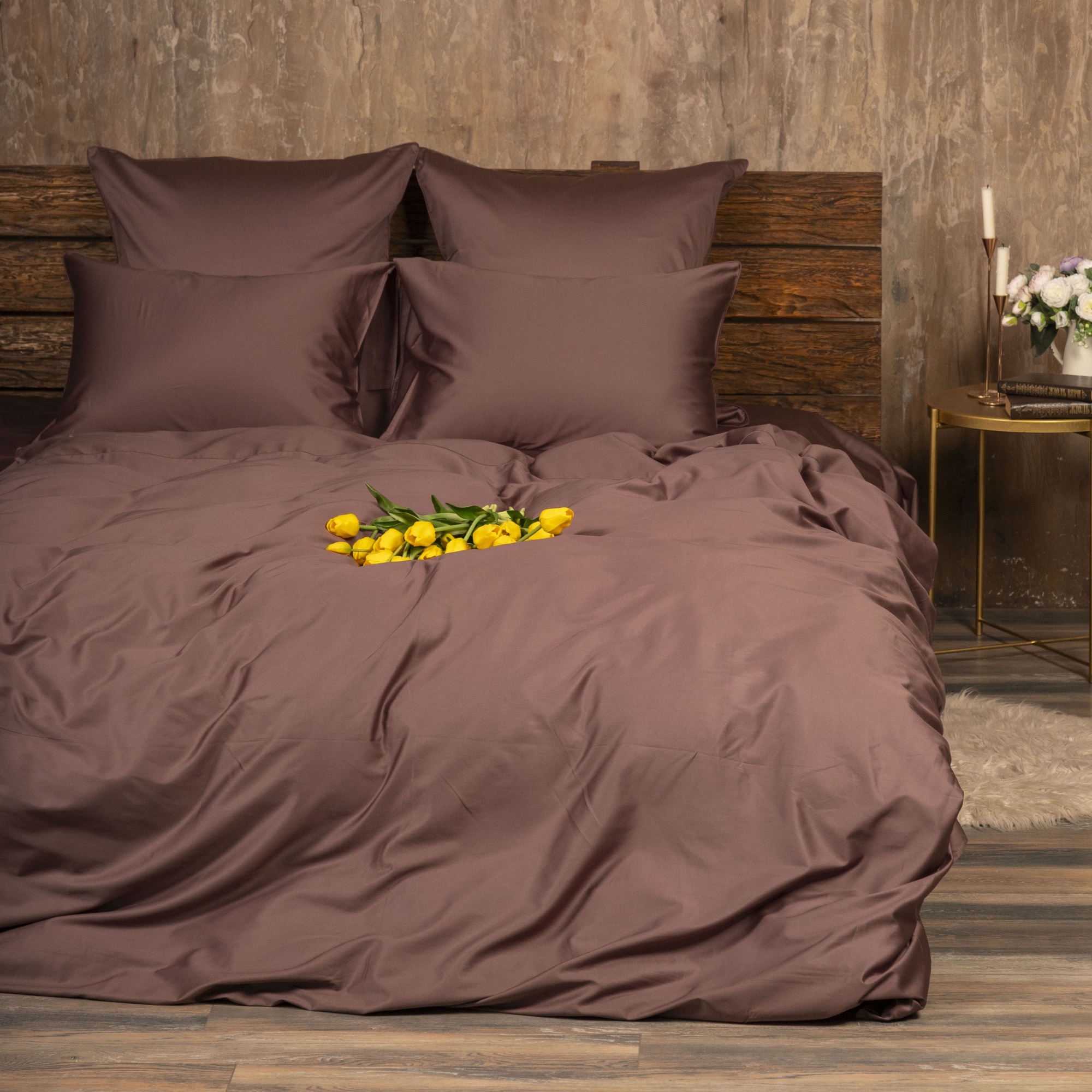 Комплект постельного белья Мако-сатин с модалом кофе М-02