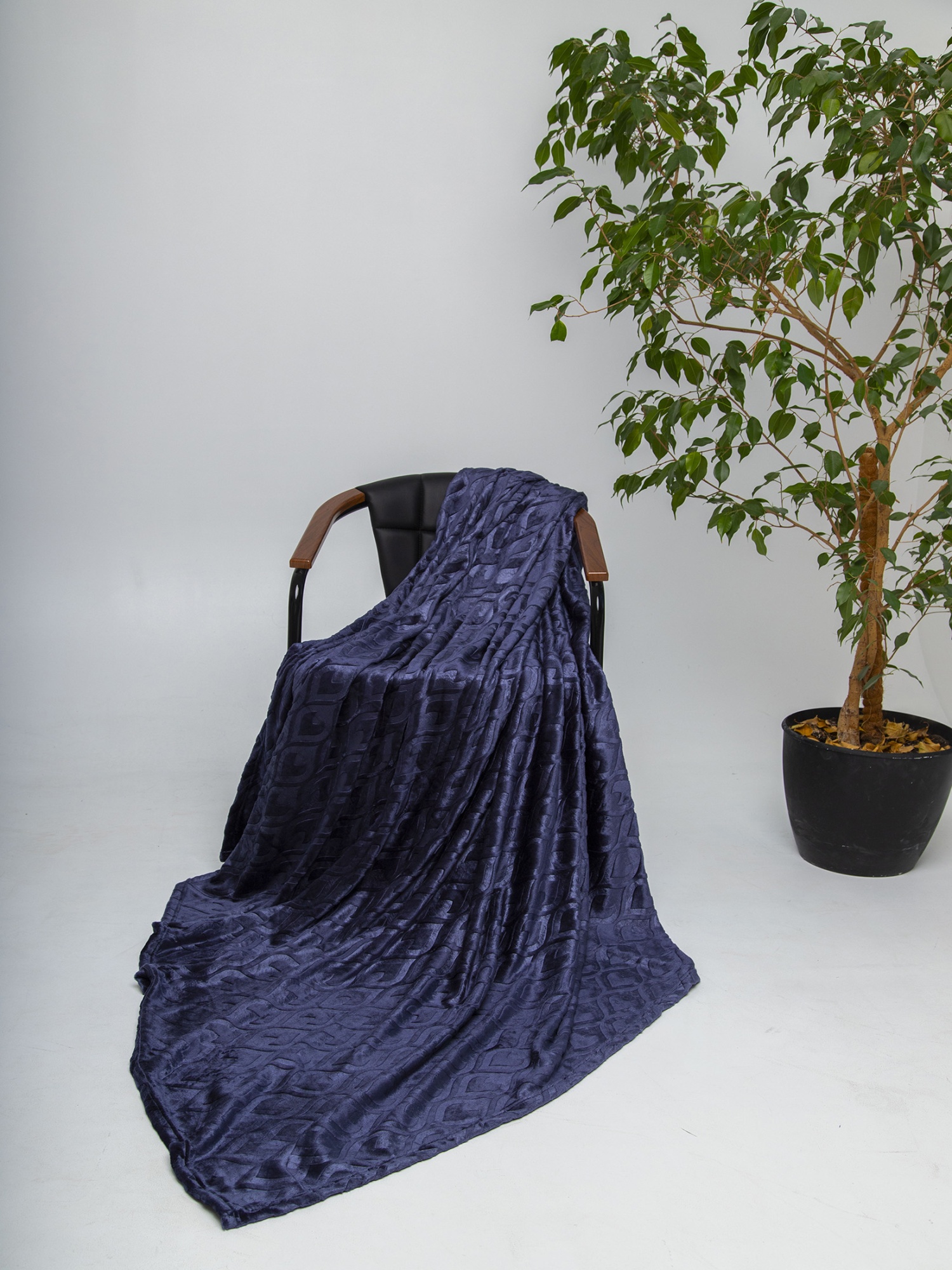 Плед ОЛИВИЯ однотонный с тиснением синий павлин 14-07