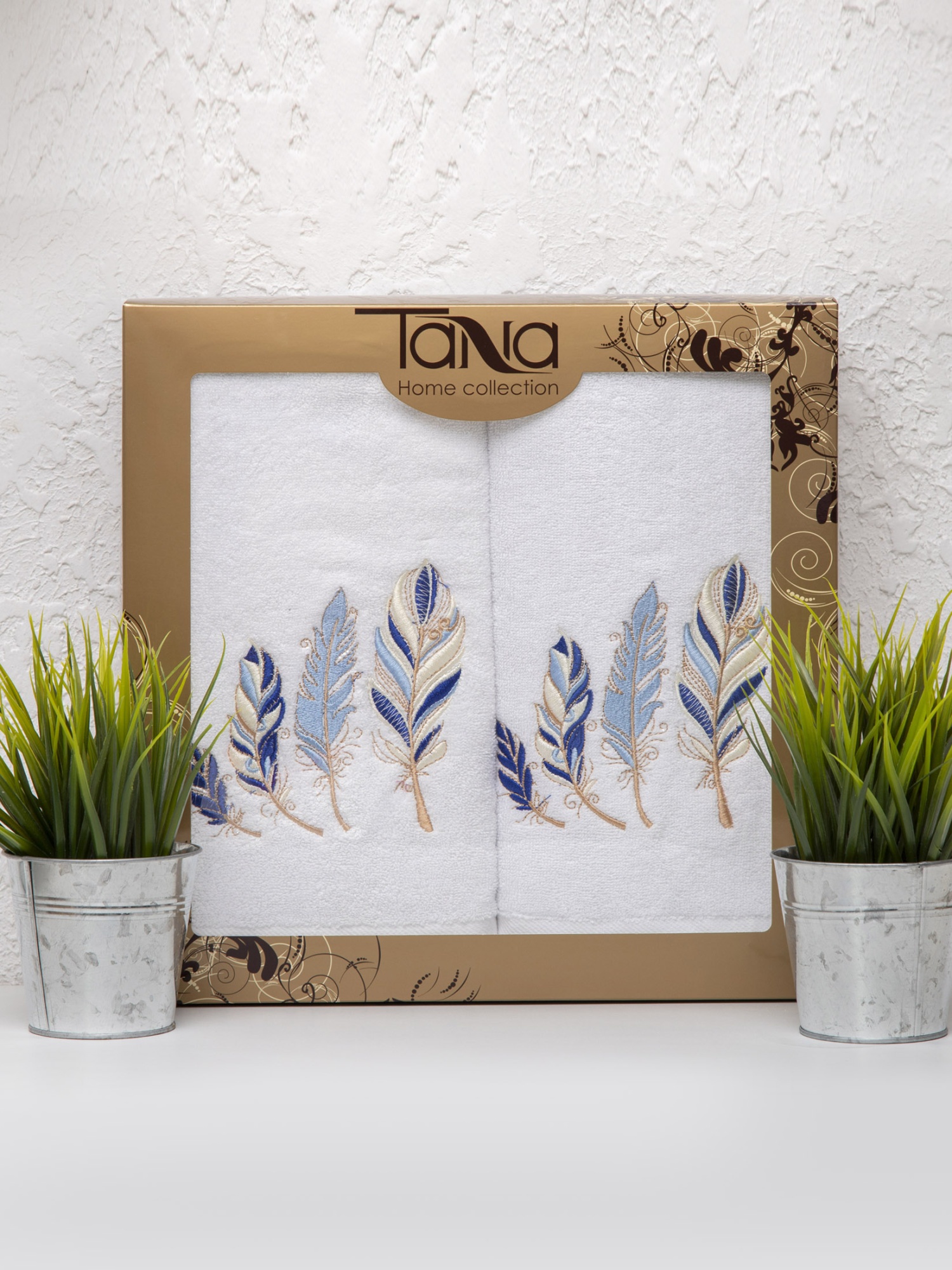 Набор полотенец ПЕРЫШКИ белый без бахромы из 2-х