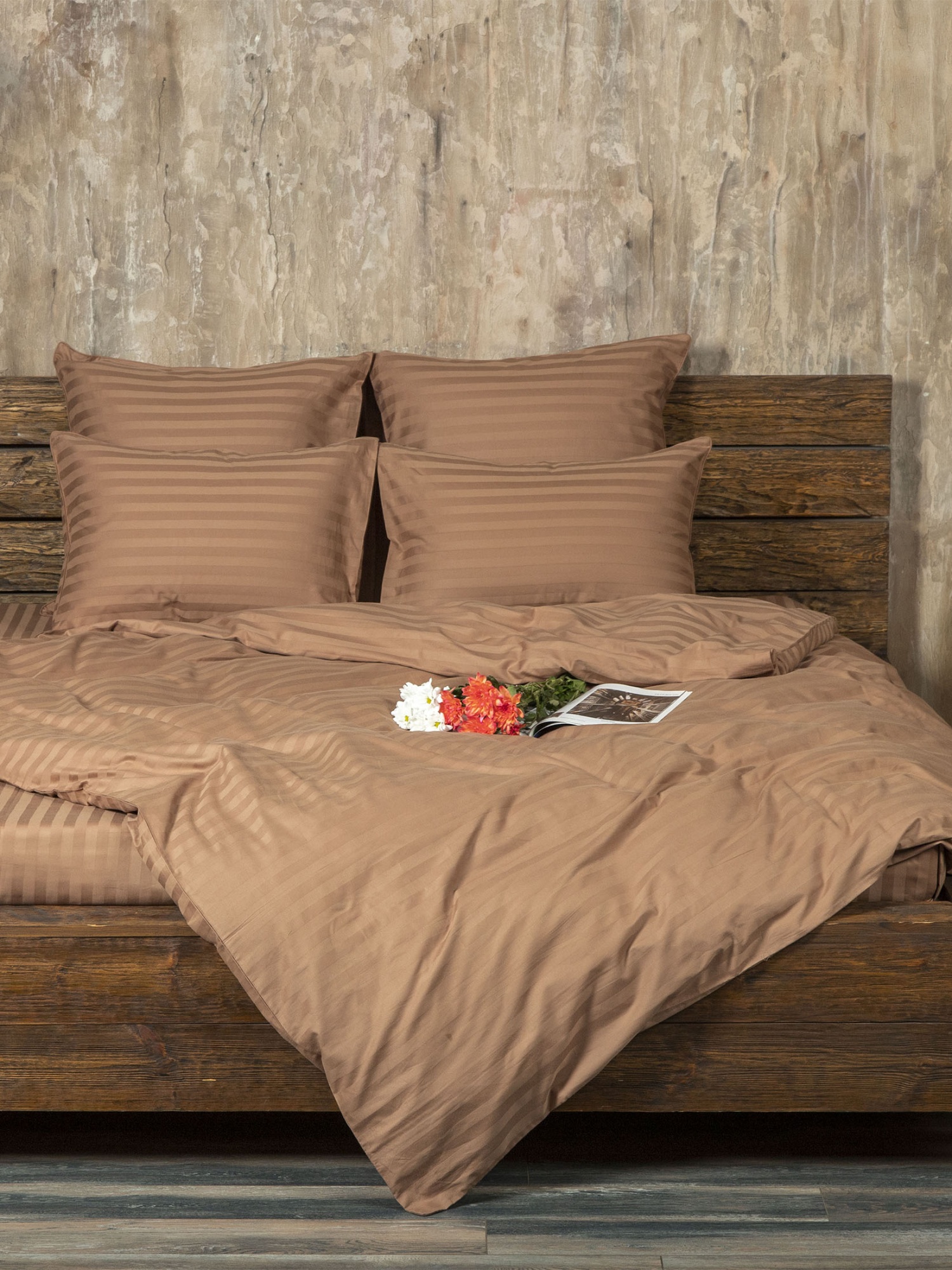 Комплект постельного белья Сатин-Страйп светло-коричневый 2205